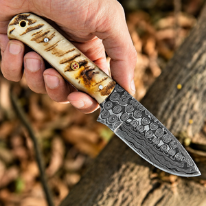 Handmade Damascus Skinner <b>Knife</b> with <b>Bone</b> <b>Handle</b> Leather Sheath Bushcraft Camping <b>Knife</b> OEM ODM Manufacturer - Product Image 2