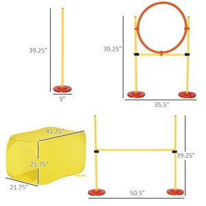 Set Portatile Premium per Addestramento Agility Cani a 4 Pezzi: Ostacoli Gialli per Salto in Altezza, Tunnel, Pali e Anelli - Product Image 3