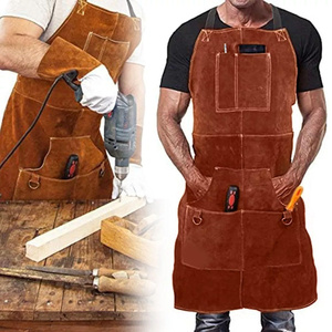 Best Quality Heavy-Duty Construction Welders Sleeveless Apron Men Cowhide Split Leather Welding Cover Flame-Resistant Pockets - Product Image 5
