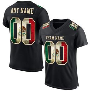 Camiseta de Fútbol Personalizada, Uniforme de Fútbol de Primera Calidad, Fabricante EM&ODM, Diseño Personalizado, Negro Vintage con Bandera Mexicana, Malla Crema, Auténtico - Product Image 1