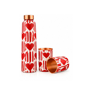 Blue Heart Pattern Copper Water Bottle Set <b>with</b> Two <b>Cups</b> 1000ml Capacity Leakage-proof <b>Straw</b> <b>Lid</b> Portable Travel Drinkware - Product Image 5