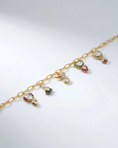 สร้อยข้อมือทองคำ 14K ประดับเพชร Polki ดีไซน์หรูหรา รุ่น Whimsy Bloom Floral Charm  ปรับขนาดได้ ทันสมัย - Product Image 3