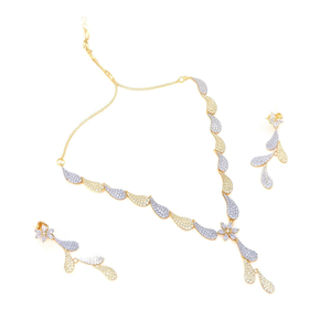 Floral American Diamond Studded Alloy Gold Plated Zircon Jewelry Set with Necklace & Bracelet for Wedding/Party - Product Image 1