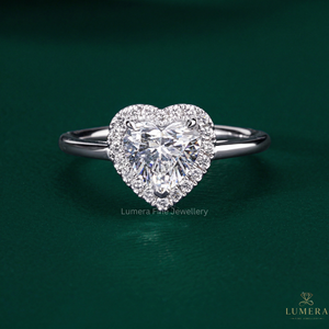Anillo de Compromiso con Halo de Diamantes Cultivados en Laboratorio en Forma de Corazón, Anillo de Boda de Oro Sólido de 9K, 10K, 14K y 18K para Mujer - Product Image 2