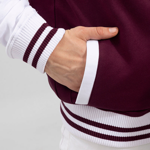 <b>Men's</b> Maroon <b>White</b> Varsity <b>Jacket</b> Regular Fit Preppy Style Polyester Cotton Solid Color Stand Collar Button Closure Winter Wear - Product Image 6