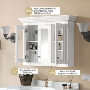 Armadietto da Bagno da 35 Pollici con Specchio Regolabile, 5 Ripiani Chiusi, Mobile in Vetro da Parete per Stoccaggio - Product Image 6