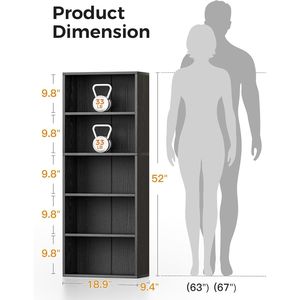 Estantería Abierta Negra de 5 Niveles y Librería con Estantes de Almacenamiento para Sala de Estar - Product Image 2