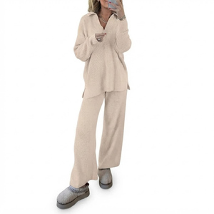Women's 2 Piece Outfits <b>Long</b> <b>Sleeve</b> Knit Sweater <b>Top</b> Wide Leg Pants Lounge Sets Tracksuits Winter Wear - Product Image 6