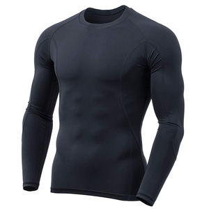 Haut de protection respirant à manches longues pour hommes adultes, noir avec surpiqûres rouges, séchage rapide, en Spandex et Polyester - Product Image 3