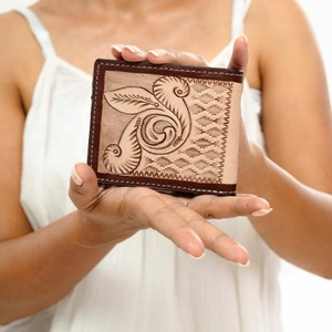 Best Seller Handmade Cowboy Genuine Leather Floral Hand Tooled Western Men's <b>Wallet</b> With Hand Carved Latest Men Luxury <b>Wallet</b> - Product Image 3
