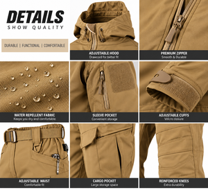 Ensemble veste softshell et pantalon cargo pour homme, idéal pour la randonnée, le trekking, imperméable, coupe-vent, vêtements de travail utilitaires, veste avec poche zippée - Product Image 4