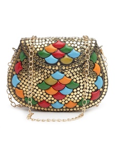 กระเป๋าคลัทช์โลหะทำด้วยมือโมเสกกระเป๋าสีทอง & สีเงินทนทานสำหรับโบฮีเมียนของเธอกระเป๋าที่มีคุณภาพสูงจากงานฝีมือสุดหรู - Product Image 5