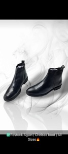 Botas Chelsea de Tobillo de Cuero Genuino con Punta Redonda, Cierre de Cremallera, Suela de Goma Antideslizante, Estilo Otoñal, Color Negro Sólido - Product Image 3