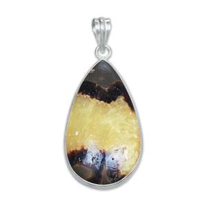 Women's Vintage Hook Brass Silver Plated Bezel Pendant <b>Necklace</b> with Natural Septarian Stone Charming Simple Design - Product Image 2