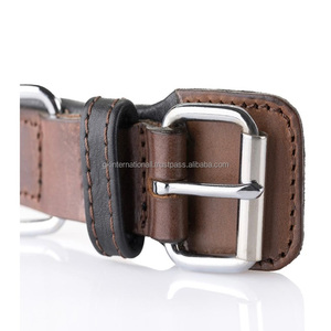 Collar de perro de cuero acolchado ajustable extra ancho de alta resistencia con doble costura y hebilla de rodillo de acero inoxidable anillo en D - Product Image 3