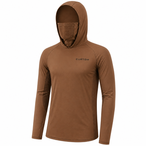 Custom Men's <b>Brown</b> <b>Long</b> <b>Sleeve</b> Hooded UPF 50 Fishing Shirt Anti-Uv Protection Pullover Spandex/Polyester 220g Breathable Solid - Product Image 1