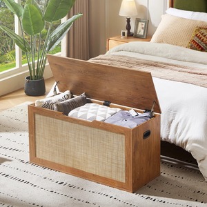 Wooden And Rattan Trunk <b>Box</b> For Bedroom Essentials Storage <b>Box</b> Helps keep Rooms Neat And Organized Handcrafted From India - Product Image 5