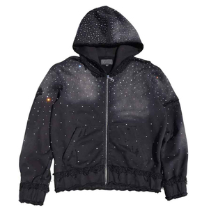 Trending Custom Rhinestone Sunfade <b>Zip</b>-Up Hoodie Street wear Hoodie Casual 100% Cotton Drop Shoulder Hoodie For Unisex - Product Image 3