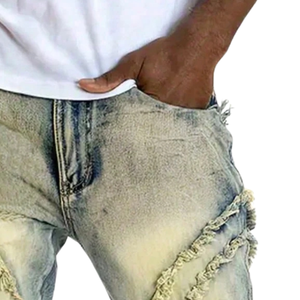 Vaqueros de mezclilla para hombre, de invierno y otoño, con efecto desgastado, costuras deshilachadas, rasgados, de corte recto, con bolsillos tipo cargo, transpirables y de secado rápido. - Product Image 3