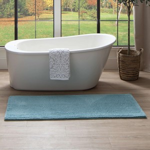 Modern Cotton Bath <b>Mat</b> Rectangle Solid Color Non-Slip Rubber Backing Knitted Plush Teal for Home Use - Product Image 5