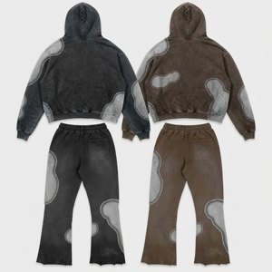 Survêtement en molleton français personnalisé avec sweat à capuche court et pantalon évasé, design de logo personnalisé, tissu 400 GSM, pour homme et femme - Product Image 3