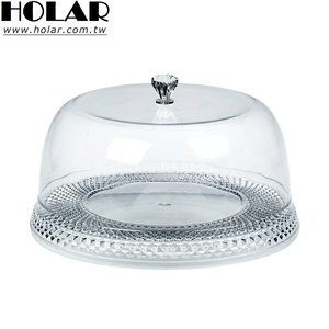 Plateau à gâteau transparent en plastique anti-poussière, qualité alimentaire, similaire au verre, fabriqué à Taïwan, avec dôme en forme de diamant. - Product Image 1