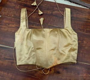 <b>Silver</b> Woven Satin 100% Polyester Padded Short Saree Blouse <b>Back</b> Dori <b>Tie</b>-Up Simple Sweetheart Autumn/Winter/Spring/Summer - Product Image 3