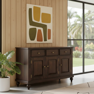 Aparador Moderno Europeo de Madera de Teca Negra Americana Hecha a Mano, Duradero, con 4 Cajones y Estante Ajustable, para Comedor o Sala de Estar - Product Image 1