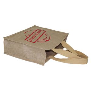 Sac fourre-tout promotionnel en jute réutilisable, doux, à longue poignée, couleur naturelle, avec impression de logo personnalisé, pour le shopping et la publicité de marque - Product Image 3