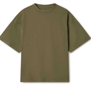 Camiseta de Manga Corta para Hombre, Color Verde Oliva, Talla Grande, Cuello Redondo, 100% Algodón, Estilo Casual, Color Sólido, Tejido Jersey, Tinte Liso - Product Image 1