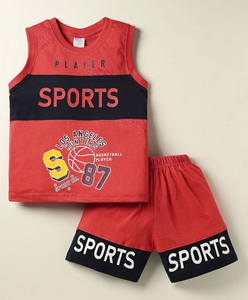 Conjunto de camiseta de algodón sin mangas y pantalones cortos a juego para bebés, ropa deportiva para niños, conjunto de camiseta sin mangas, uniforme de baloncesto para niños - Product Image 2