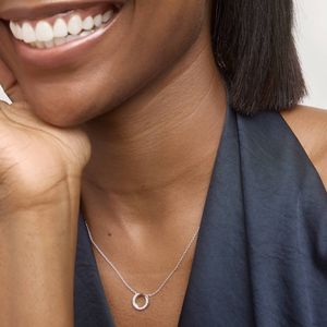 Two-Tone Crossover Circle Diamond Pendant <b>Necklace</b> with 0.1 CTW Round Cut Lab-Grown Diamonds in White & Yellow Gold - Product Image 2