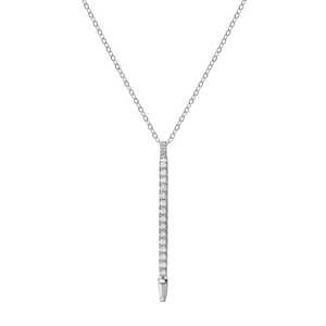 Round Baguette Lab Grown Diamonds Pendant <b>Necklace</b> Pave Set Vertical 14K Gold 925 <b>Silver</b> 30 Inch Long Bar Drop Chains Wholesale - Product Image 5