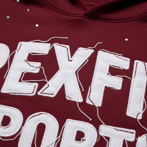 Sweat à capuche court en molleton de coton premium Maroon Rexfit Sports, imprimé strass, streetwear, pour homme et femme, vêtements décontractés - Product Image 3