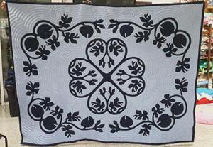 Monochrome Black White Hawaiian Applique Quilt Custom Hand <b>Quilted</b> Botanical Cotton <b>Bedspread</b> For Queen Minimalist Bedroom Decor - Product Image 1