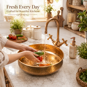 Handcrafted Golden Hammered Copper Vessel Wash <b>Basin</b> <b>Round</b> Luxury Countertop Bathroom Sink Premium Designer <b>Basin</b> for Home Hotel - Product Image 2