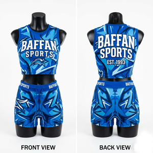 Conjunto de top corto y pantalones cortos de jersey de algodón premium de 180 GSM, tela azul suave, logotipo personalizado con serigrafía. - Product Image 3