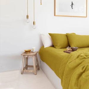 Juego de Edredón de Lino Color Naranja Rústico con Botones, Juego de Ropa de Cama Teñida en Color Sólido para el Hogar y el Dormitorio - Product Image 3