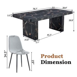 Set di Tavolo e Sedie da Pranzo di Lusso con Motivo in Marmo Nero, 200x100x76 cm, Piano in MDF Spesso 9 cm, Coppia - Product Image 4