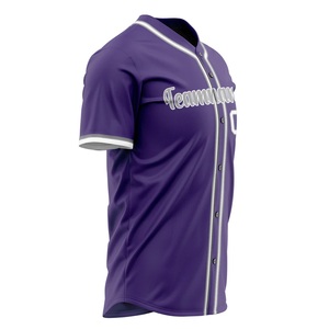 Maillot de baseball violet personnalisé avec bordure blanche, impression sublimée, nom de l'équipe 00, manches courtes boutonnées pour hommes adultes - Product Image 2