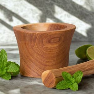 Mortier et pilon en bois d'acacia naturel fait à la main, broyeur d'épices de cuisine, écraseur pour herbes, ail, masala - Outils en bois pour herbes et épices - Product Image 4