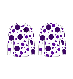 Maillot de sport personnalisé à manches longues en sublimation, léger, avec motif circulaire violet et blanc, fournisseur en gros - Product Image 1