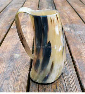Taza de cuerno para beber de 400ml-500ml, jarra de cerveza de estilo Animal Natural de ágata pulida con asa - Product Image 3