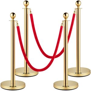 Set da 4 pezzi di corde di velluto 5 piedi/1.5m corda rossa in acciaio inossidabile con parte superiore a sfera di montante in oro per il controllo della folla teatri usati - Product Image 1