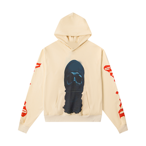 <span class=keywords><strong>Felpa</strong></span> <span class=keywords><strong>con</strong></span> cappuccio unisex color crema <span class=keywords><strong>con</strong></span> stampa <span class=keywords><strong>scheletro</strong></span> robot, chiusura <span class=keywords><strong>con</strong></span> zip frontale, in cotone lavorato a maglia, vestibilità regular, ideale per l'autunno. - Product Image 4