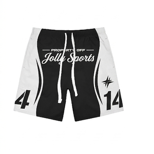 Shorts coupe-vent pour femme en micro-polyester premium 120 GSM, noir et blanc avec empiècements latéraux, impression par sublimation, logo personnalisé. - Product Image 1