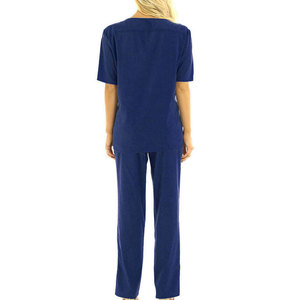 Ensemble de blouses médicales bleu marine à col en V pour femmes, manches courtes, uniforme d'infirmière, tenue de travail médicale d'hôpital, haut et pantalon en coton, ensemble de blouses de salon - Product Image 5