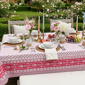 Neem Raspberry Hand Block Printed Cotton <b>Tablecloth</b> 180x270cm Handmade Designer Premium Dining Table Cover Home Decor Gift - Product Image 5