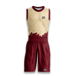 Conjunto de Uniforme de Baloncesto Personalizado para Hombre, Camiseta sin Mangas y Pantalones Cortos, Color Granate y Dorado, Impresión por Transferencia de Calor, 100% Poliéster - Product Image 2