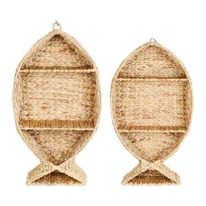 Sustainable water hyacinth <b>wall</b> <b>shelf</b> kid nursery <b>floating</b> bookshelf cute fish shapes woven wicker storage organizers decoration - Product Image 2